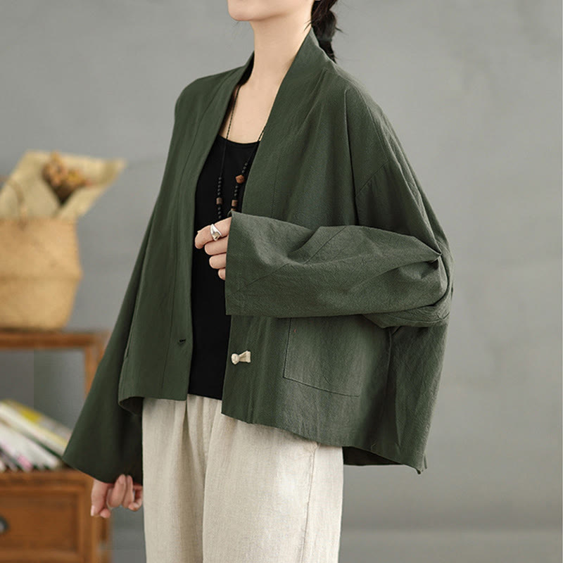 Nimara Ritual Casual Vintage Plain Long Sleeve Open Front Jacket With Pockets