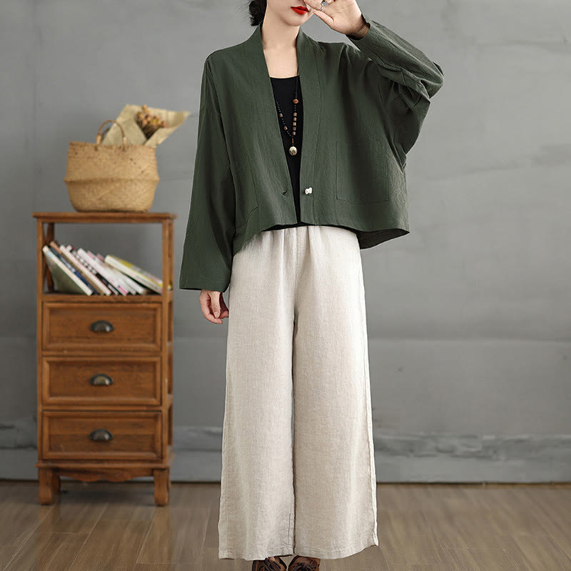 Nimara Ritual Casual Vintage Plain Long Sleeve Open Front Jacket With Pockets