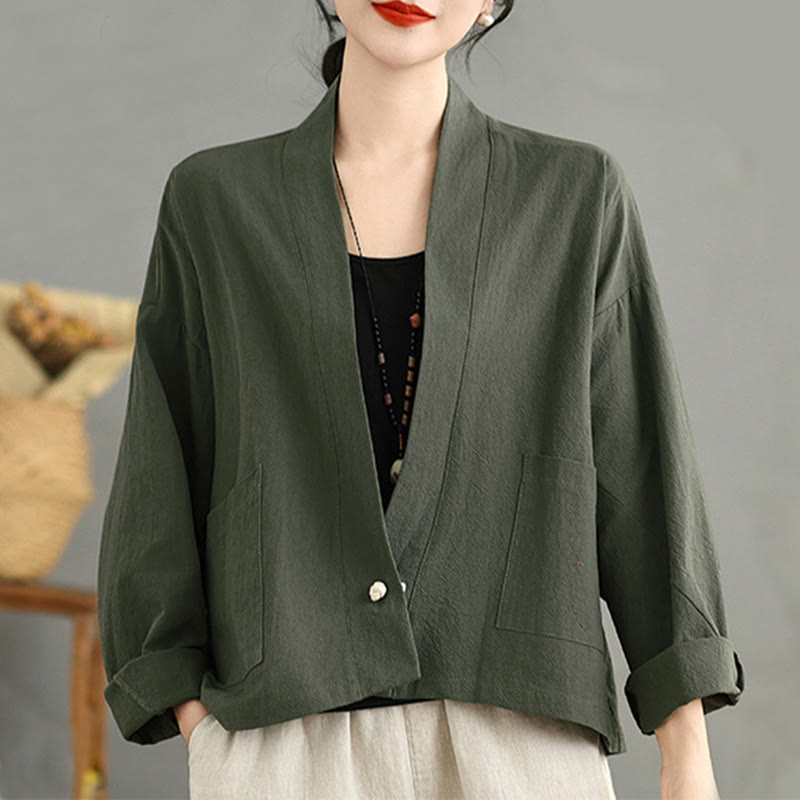Nimara Ritual Casual Vintage Plain Long Sleeve Open Front Jacket With Pockets