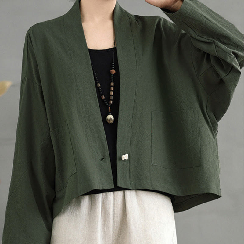 Nimara Ritual Casual Vintage Plain Long Sleeve Open Front Jacket With Pockets