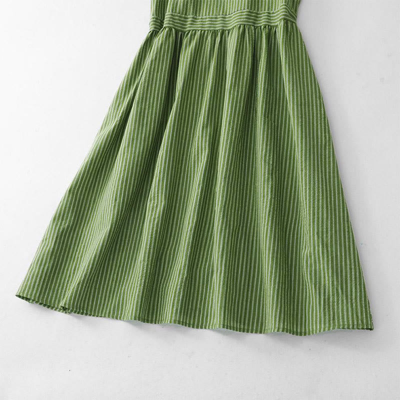 Nimara Ritual Summer Casual Elegant Green Striped Crew Neck Women's Summer Sleeveless Dress