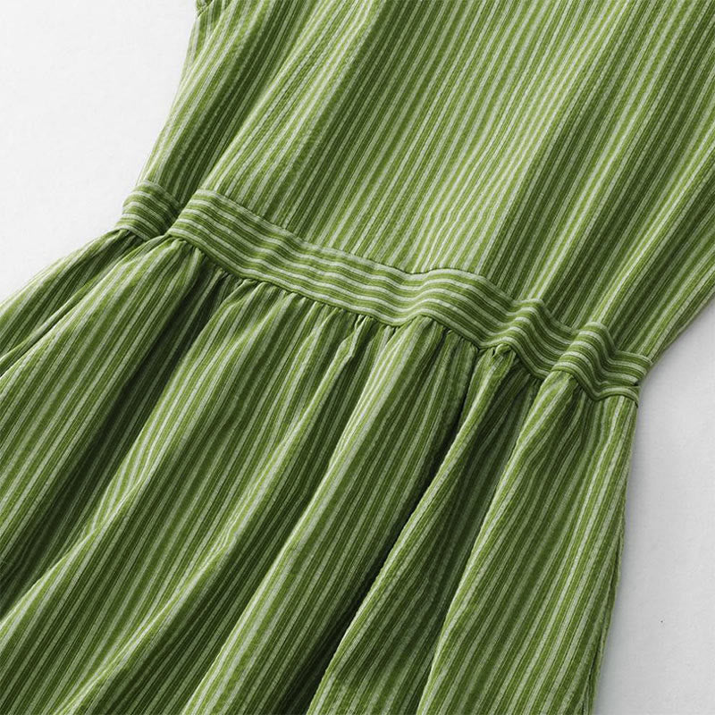 Nimara Ritual Summer Casual Elegant Green Striped Crew Neck Women's Summer Sleeveless Dress
