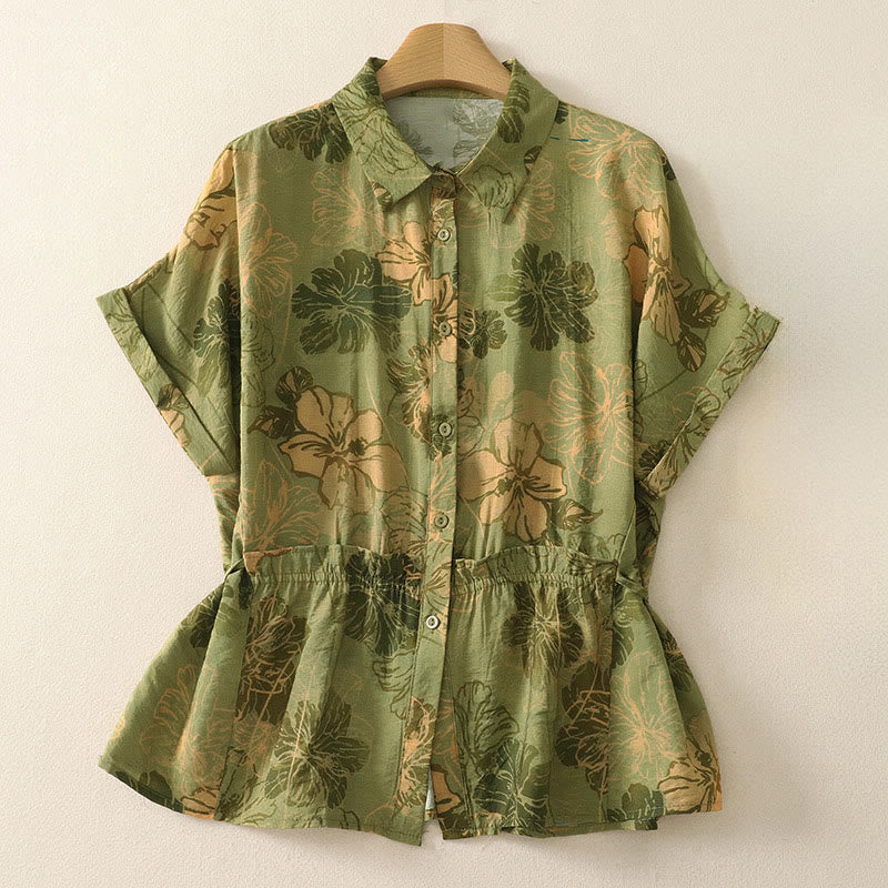 Nimara Ritual Summer Boho Button-Up Floral Women's Short Sleeve Shirts