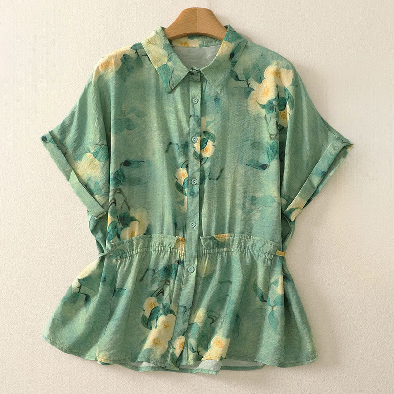 Nimara Ritual Summer Boho Button-Up Floral Women's Short Sleeve Shirts