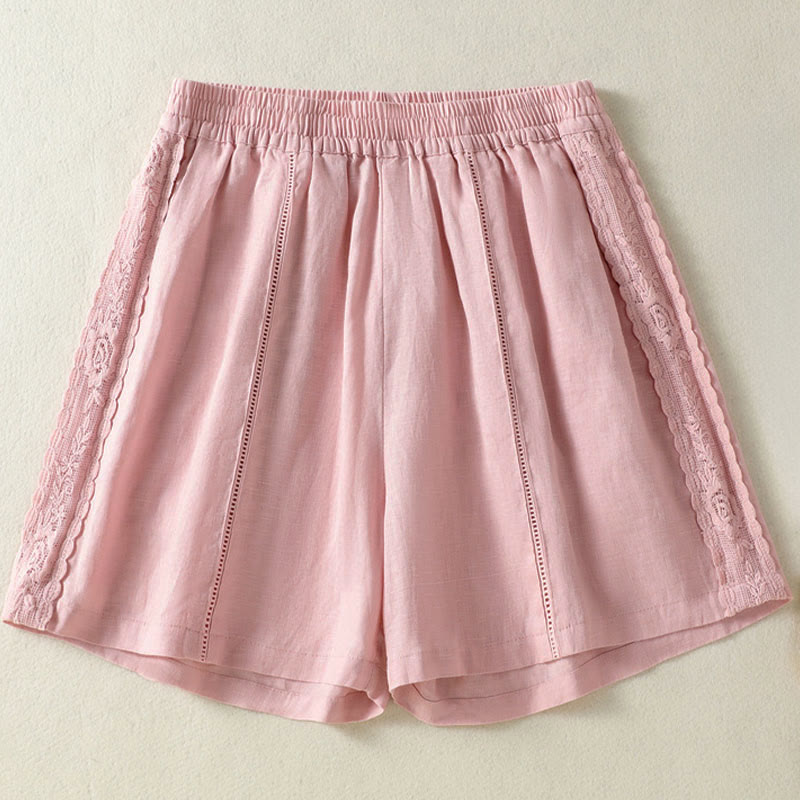 Nimara Ritual Summer Casual Boho Solid Decorative Side Lace Women's Shorts With Pockets