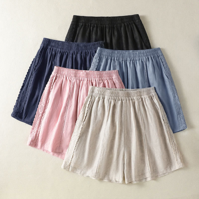 Nimara Ritual Summer Casual Boho Solid Decorative Side Lace Women's Shorts With Pockets