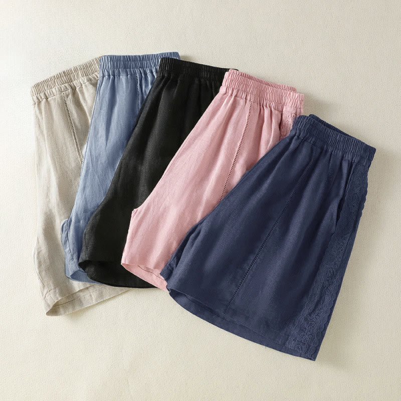 Nimara Ritual Summer Casual Boho Solid Decorative Side Lace Women's Shorts With Pockets