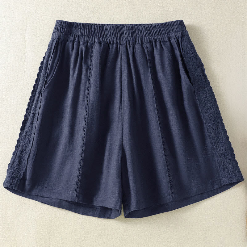 Nimara Ritual Summer Casual Boho Solid Decorative Side Lace Women's Shorts With Pockets
