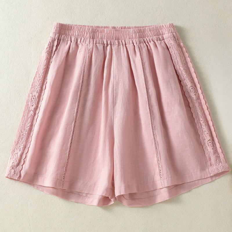 Nimara Ritual Summer Casual Boho Solid Decorative Side Lace Women's Shorts With Pockets