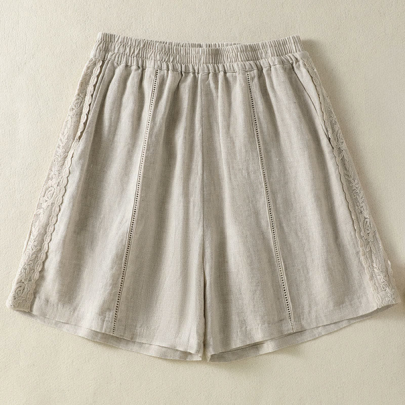 Nimara Ritual Summer Casual Boho Solid Decorative Side Lace Women's Shorts With Pockets