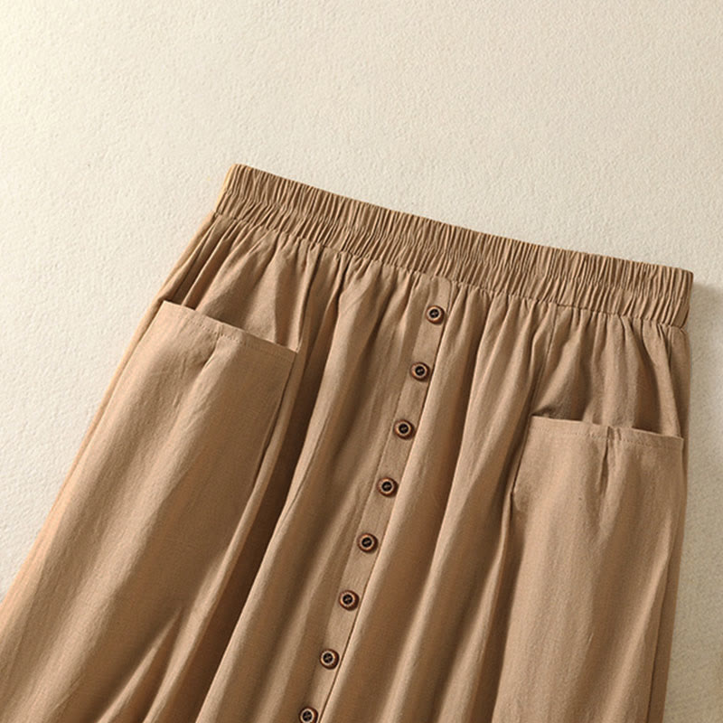 Nimara Ritual Summer Casual Boho Button-Up Solid Women's Skirts With Pockets