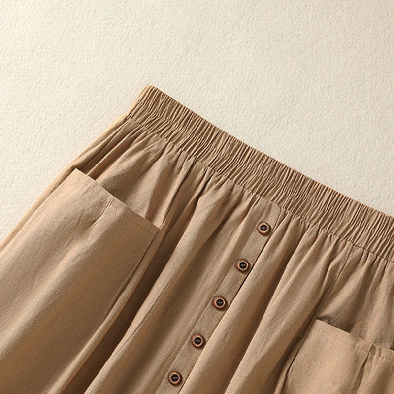Nimara Ritual Summer Casual Boho Button-Up Solid Women's Skirts With Pockets