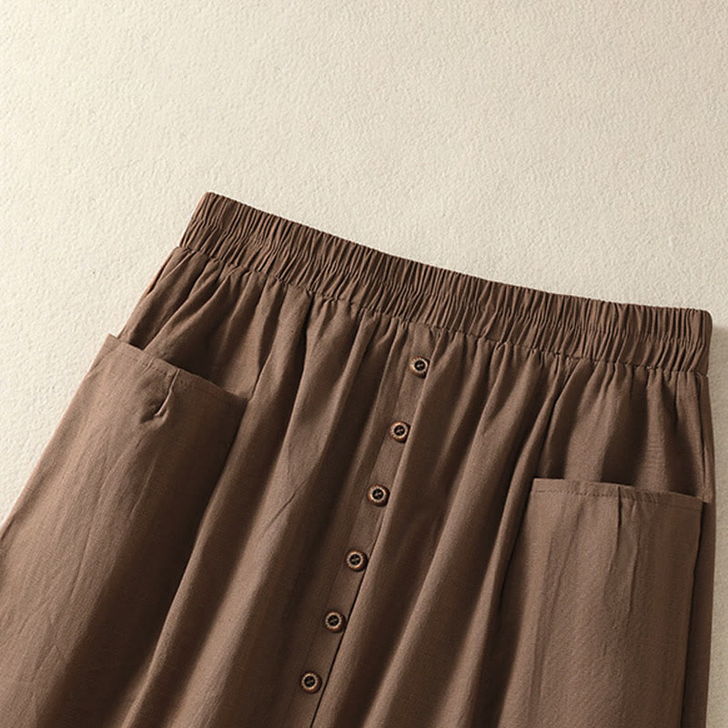 Nimara Ritual Summer Casual Boho Button-Up Solid Women's Skirts With Pockets