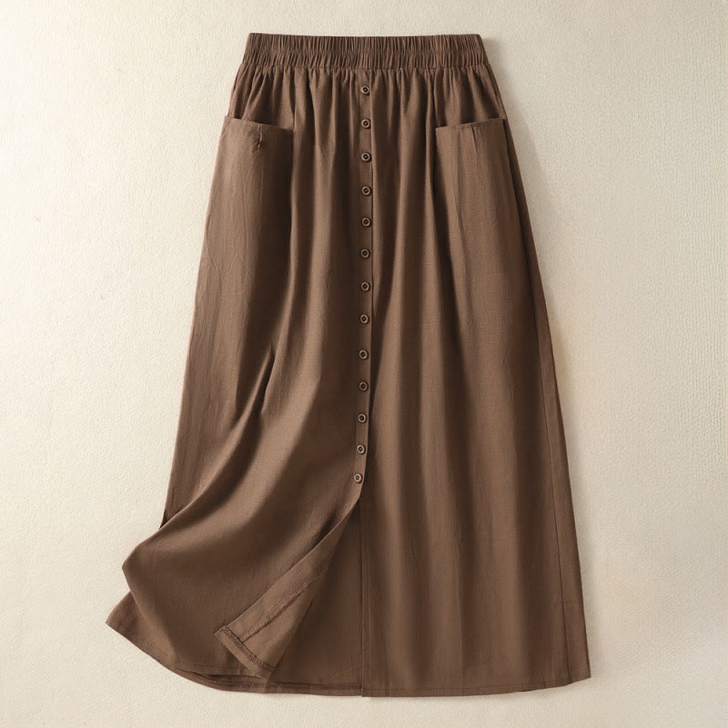 Nimara Ritual Summer Casual Boho Button-Up Solid Women's Skirts With Pockets