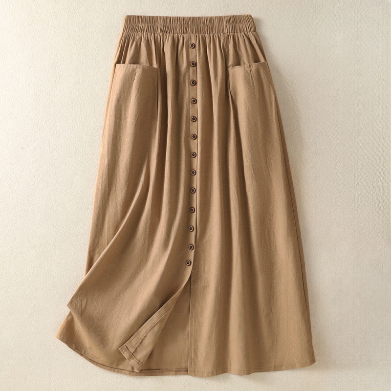 Nimara Ritual Summer Casual Boho Button-Up Solid Women's Skirts With Pockets