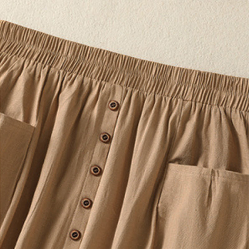 Nimara Ritual Summer Casual Boho Button-Up Solid Women's Skirts With Pockets