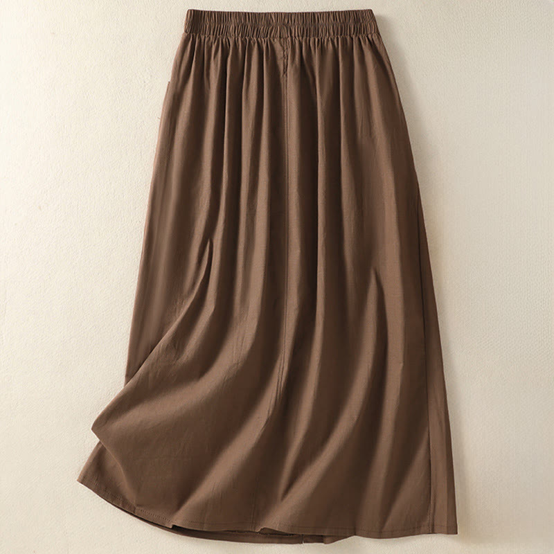 Nimara Ritual Summer Casual Boho Button-Up Solid Women's Skirts With Pockets