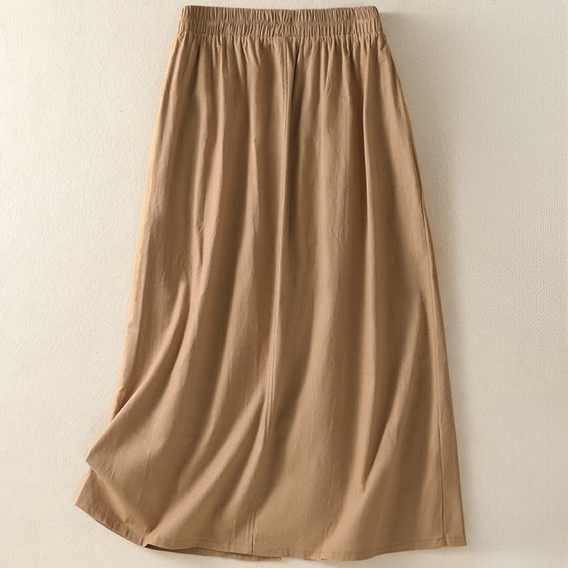 Nimara Ritual Summer Casual Boho Button-Up Solid Women's Skirts With Pockets
