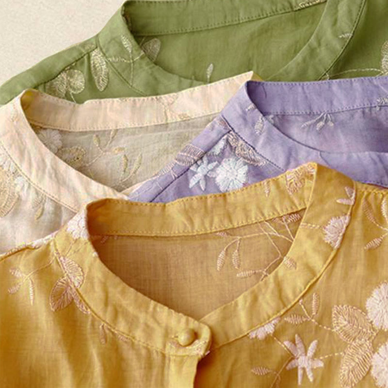 Nimara Ritual Casual Embroidered Petals Spliced Women's Crew Neck Design Half Sleeve Shirt