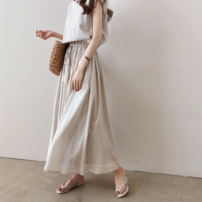 Nimara Ritual Casual Eastic Waist Drawstring Design Short Sleeve Midi Dress