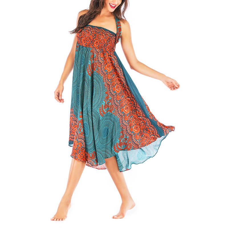 Nimara Ritual Two Style Wear Bohemian Compass Rose Flower Lace-up Skirt Dress
