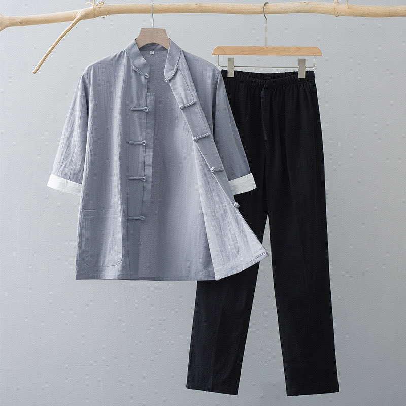 Nimara Ritual Traditional Frog Tang Suit Half Sleeve Top Pants Clothing Men's Set