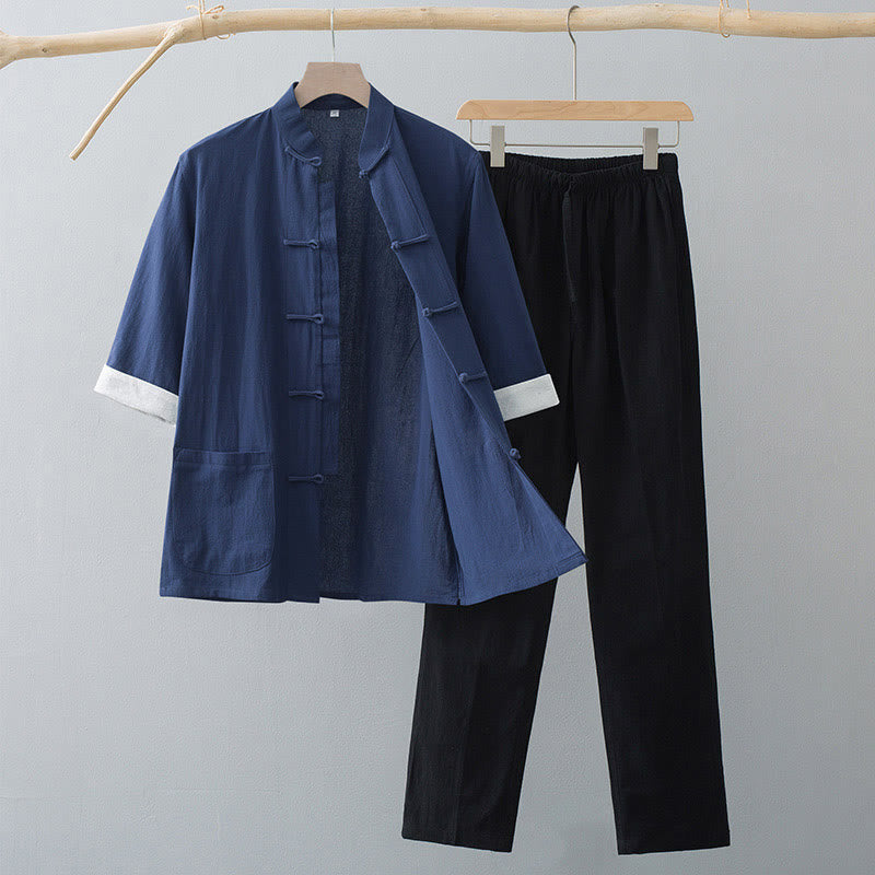 Nimara Ritual Traditional Frog Tang Suit Half Sleeve Top Pants Clothing Men's Set