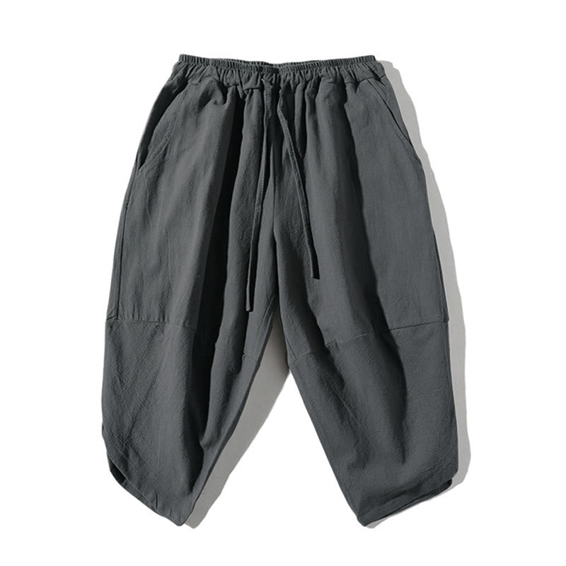 Nimara Ritual 2Pcs Plain Notched Collar T-Shirt Wide Leg Shorts With Pockets Men's Meditation Cloth Set