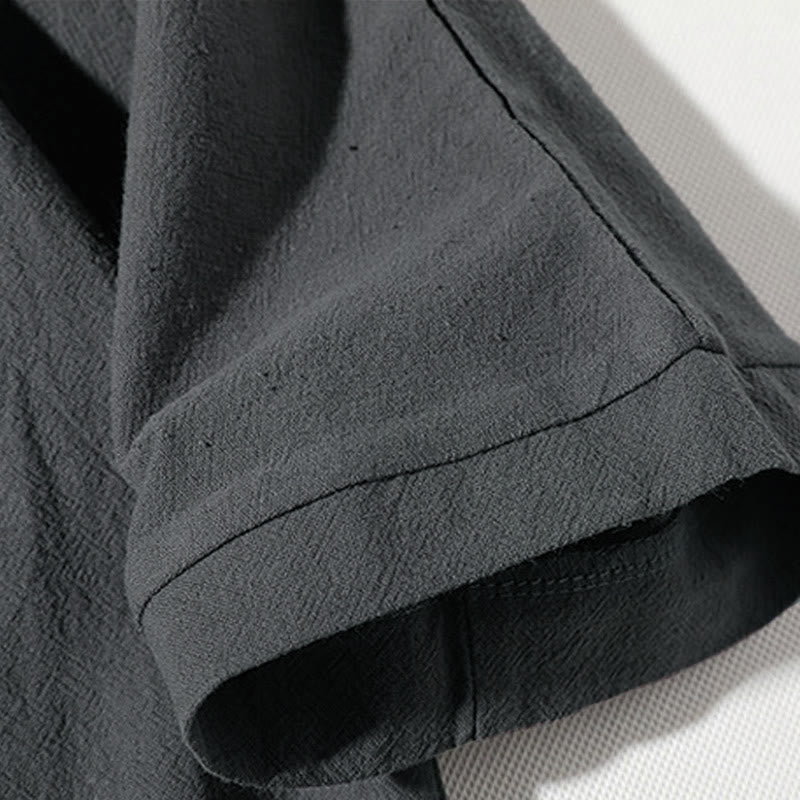 Nimara Ritual 2Pcs Plain Notched Collar T-Shirt Wide Leg Shorts With Pockets Men's Meditation Cloth Set