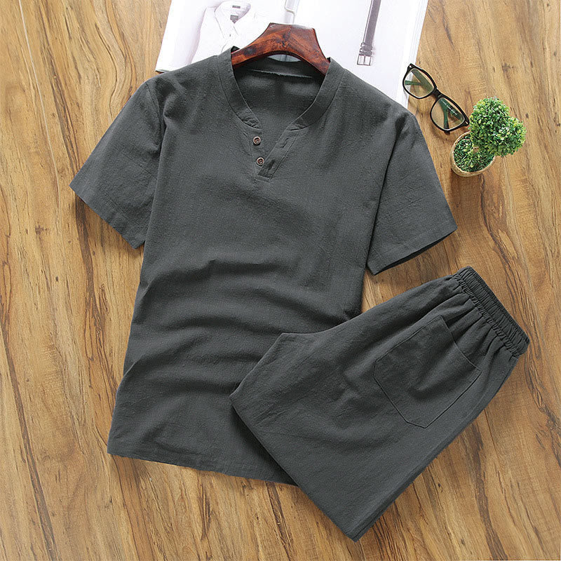 Nimara Ritual Casual 2Pcs Plain Sleeve T-Shirt Shorts With Pockets Men's Meditation Cloth Set