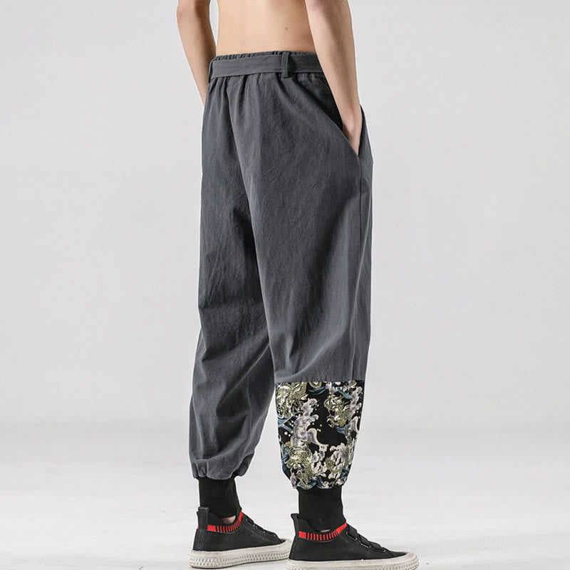 Nimara Ritual Ocean Waves Lace-up Men's Harem Pants With Pockets