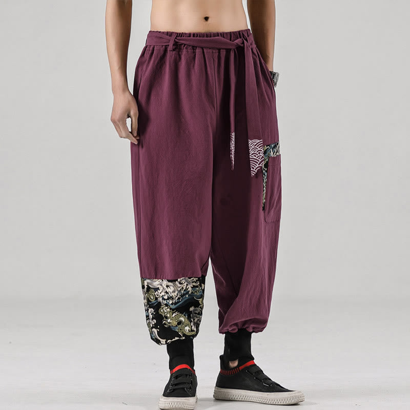 Nimara Ritual Ocean Waves Lace-up Men's Harem Pants With Pockets
