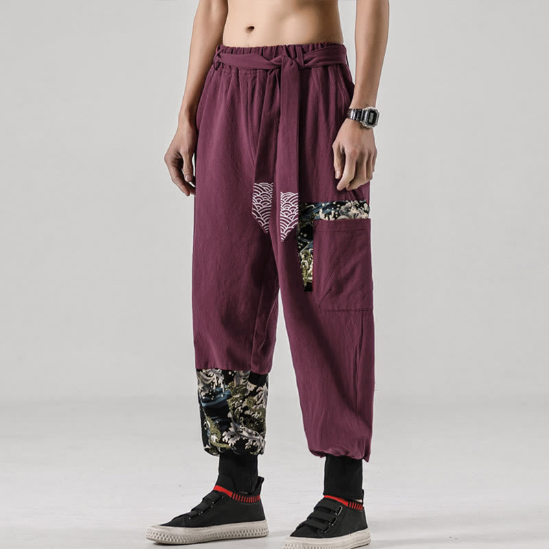 Nimara Ritual Ocean Waves Lace-up Men's Harem Pants With Pockets
