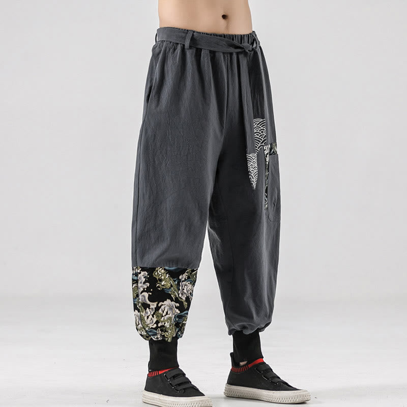 Nimara Ritual Ocean Waves Lace-up Men's Harem Pants With Pockets