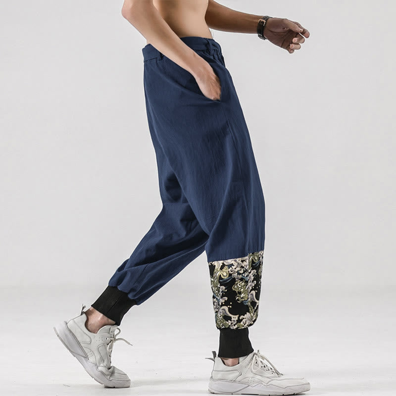 Nimara Ritual Ocean Waves Lace-up Men's Harem Pants With Pockets