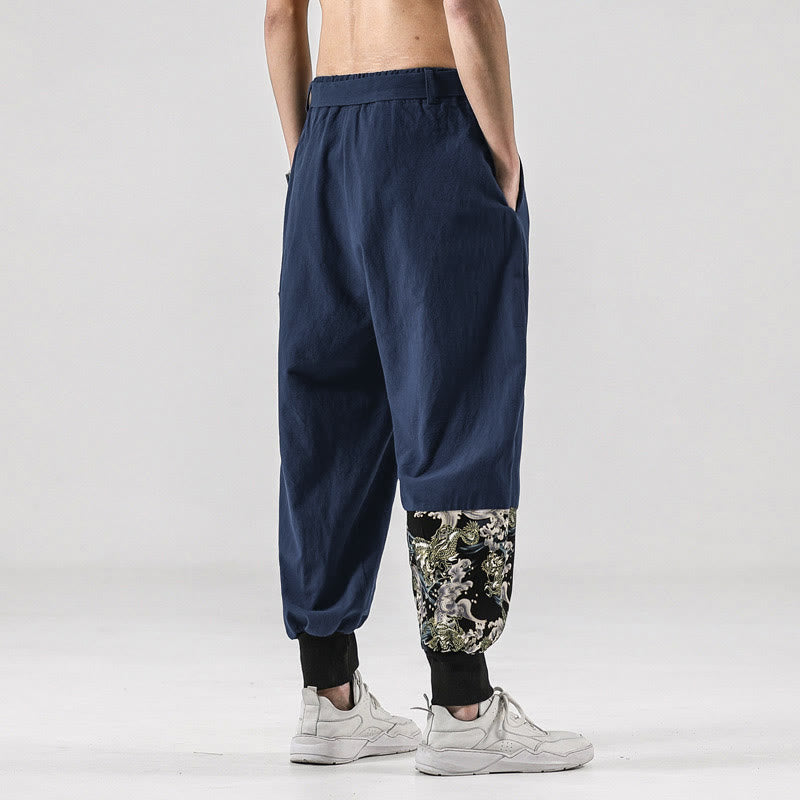 Nimara Ritual Ocean Waves Lace-up Men's Harem Pants With Pockets