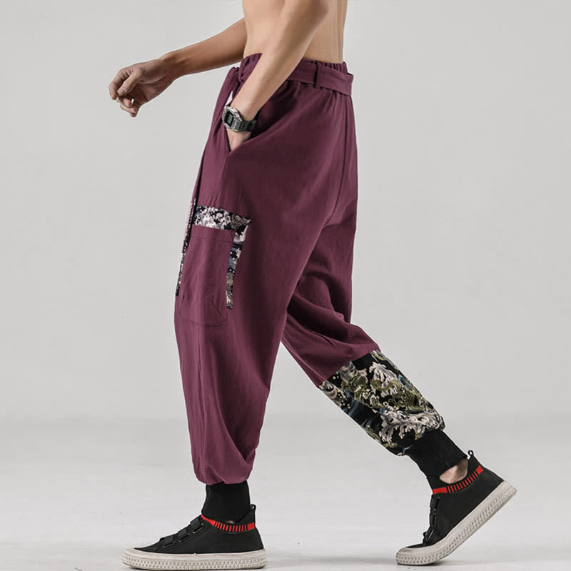 Nimara Ritual Ocean Waves Lace-up Men's Harem Pants With Pockets