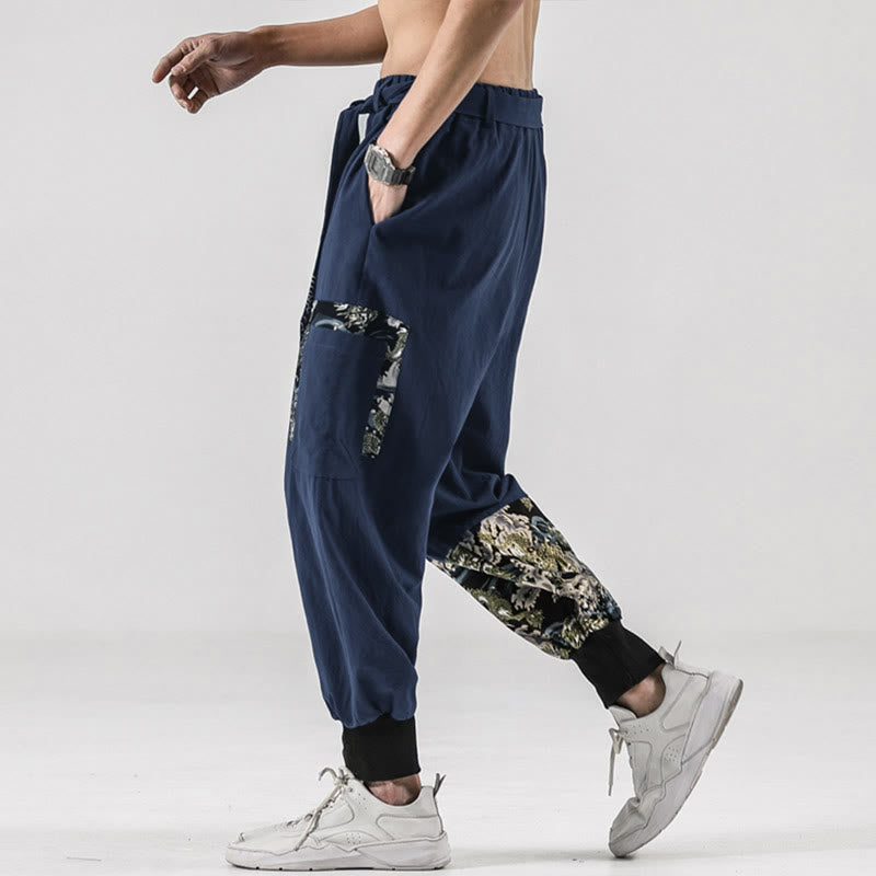 Nimara Ritual Ocean Waves Lace-up Men's Harem Pants With Pockets