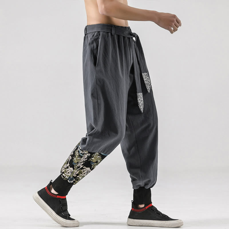 Nimara Ritual Ocean Waves Lace-up Men's Harem Pants With Pockets