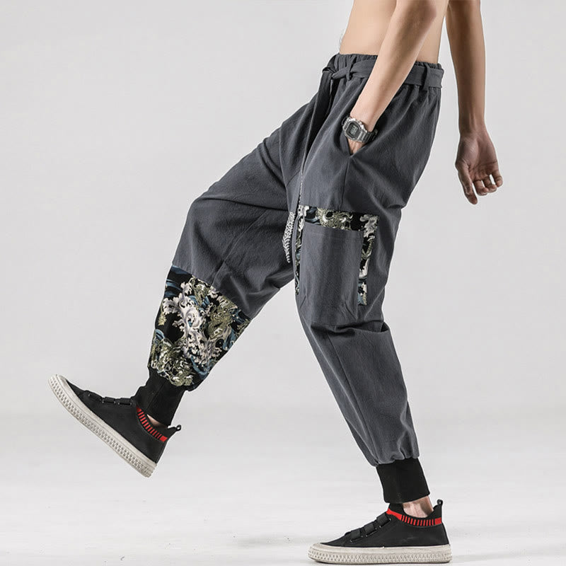 Nimara Ritual Ocean Waves Lace-up Men's Harem Pants With Pockets