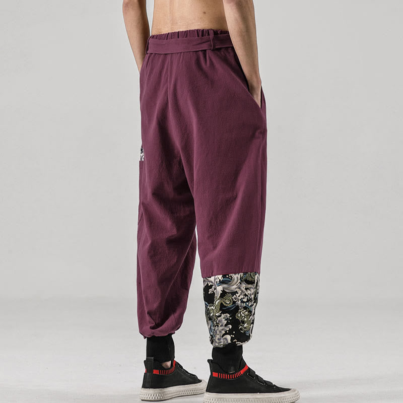 Nimara Ritual Ocean Waves Lace-up Men's Harem Pants With Pockets