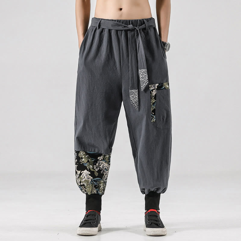 Nimara Ritual Ocean Waves Lace-up Men's Harem Pants With Pockets