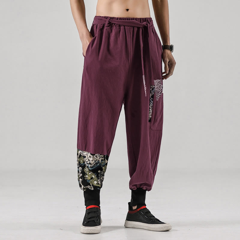 Nimara Ritual Ocean Waves Lace-up Men's Harem Pants With Pockets