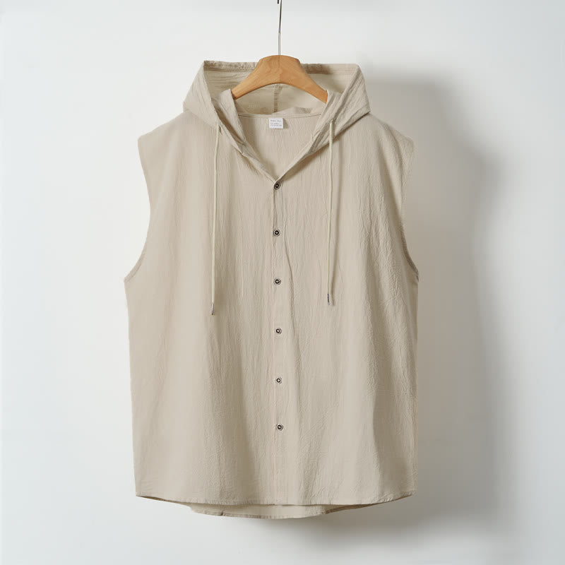 Nimara Ritual Summer Casual Minimalist Button-Up Drawstring Solid Tank Top Men's Sleeveless Shirts