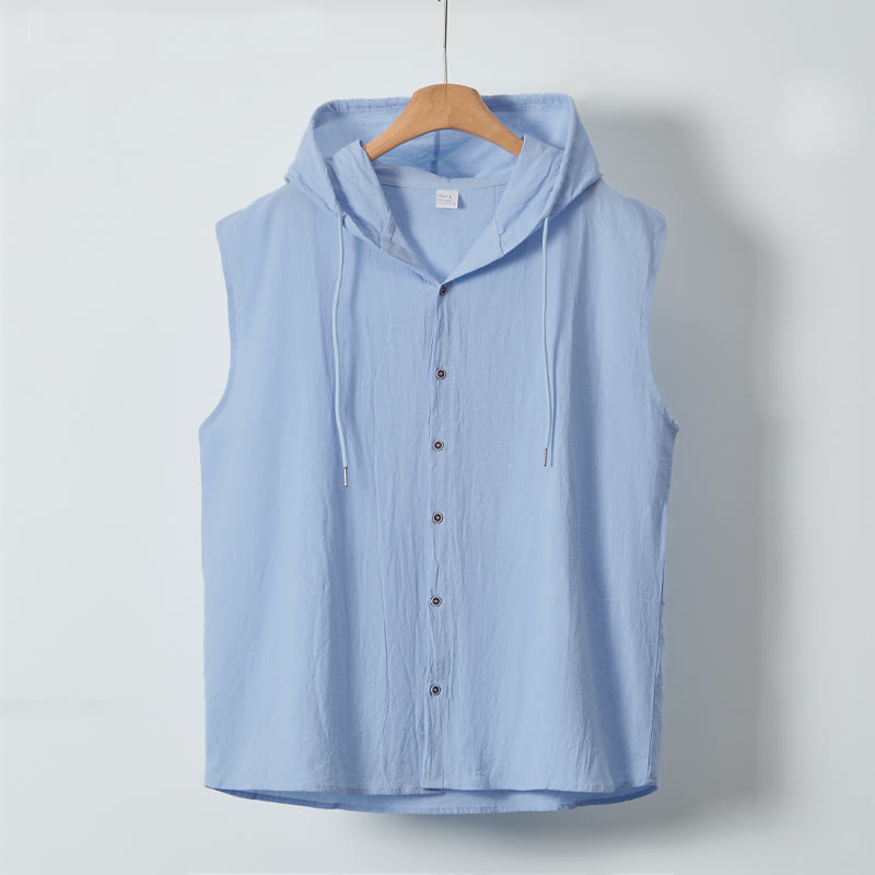 Nimara Ritual Summer Casual Minimalist Button-Up Drawstring Solid Tank Top Men's Sleeveless Shirts