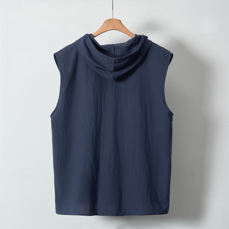 Nimara Ritual Summer Casual Minimalist Button-Up Drawstring Solid Tank Top Men's Sleeveless Shirts