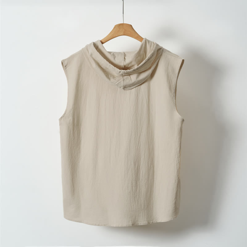 Nimara Ritual Summer Casual Minimalist Button-Up Drawstring Solid Tank Top Men's Sleeveless Shirts