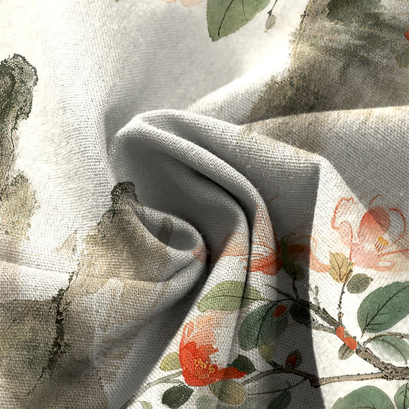 Nimara Ritual Cotton Linen Vintage Floral Pattern Women's Elastic Waist Wide Leg Pants With Pockets