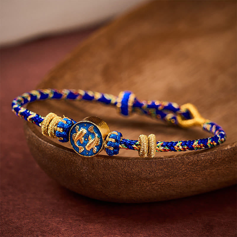Nimara Ritual Hand-Woven String Double Golden Koi Fish Strength Rope Bracelet