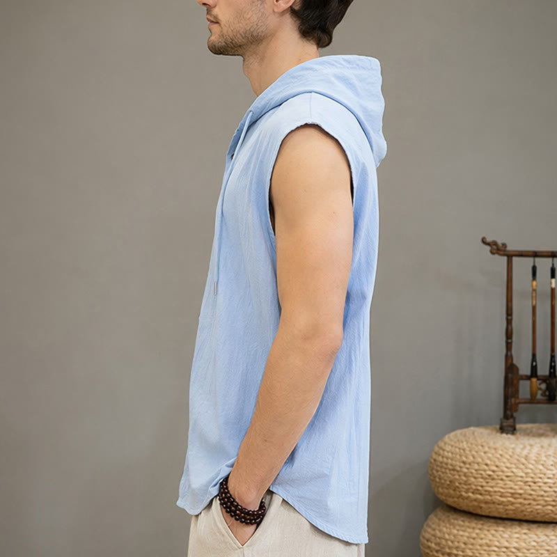 Nimara Ritual Summer Casual Minimalist Button-Up Drawstring Solid Tank Top Men's Sleeveless Shirts